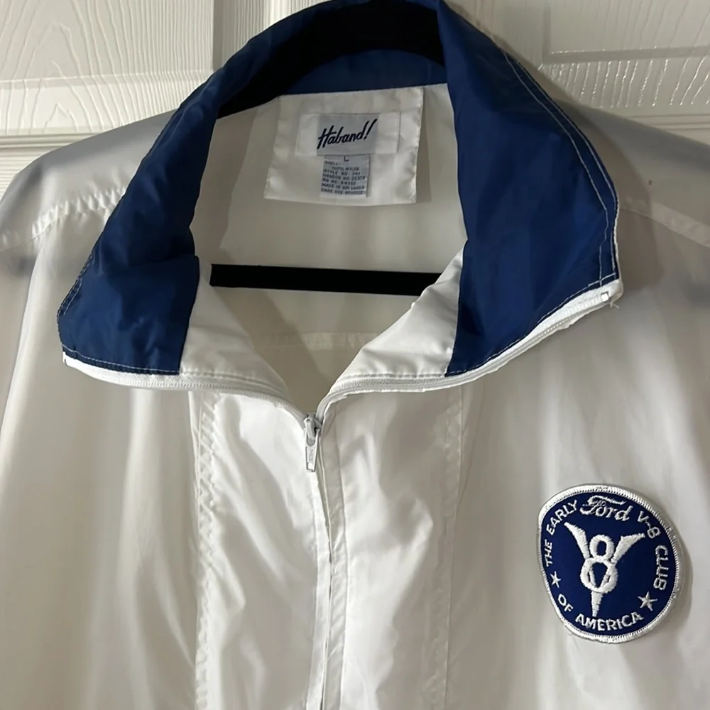 VINTAGE‎ Haband! Ford Automotive V8 Club Nylon Windbreaker Jacket White, Sz L